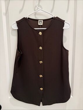 Anne Klein Chocolate Brown Sleeveless Button-Front Tank